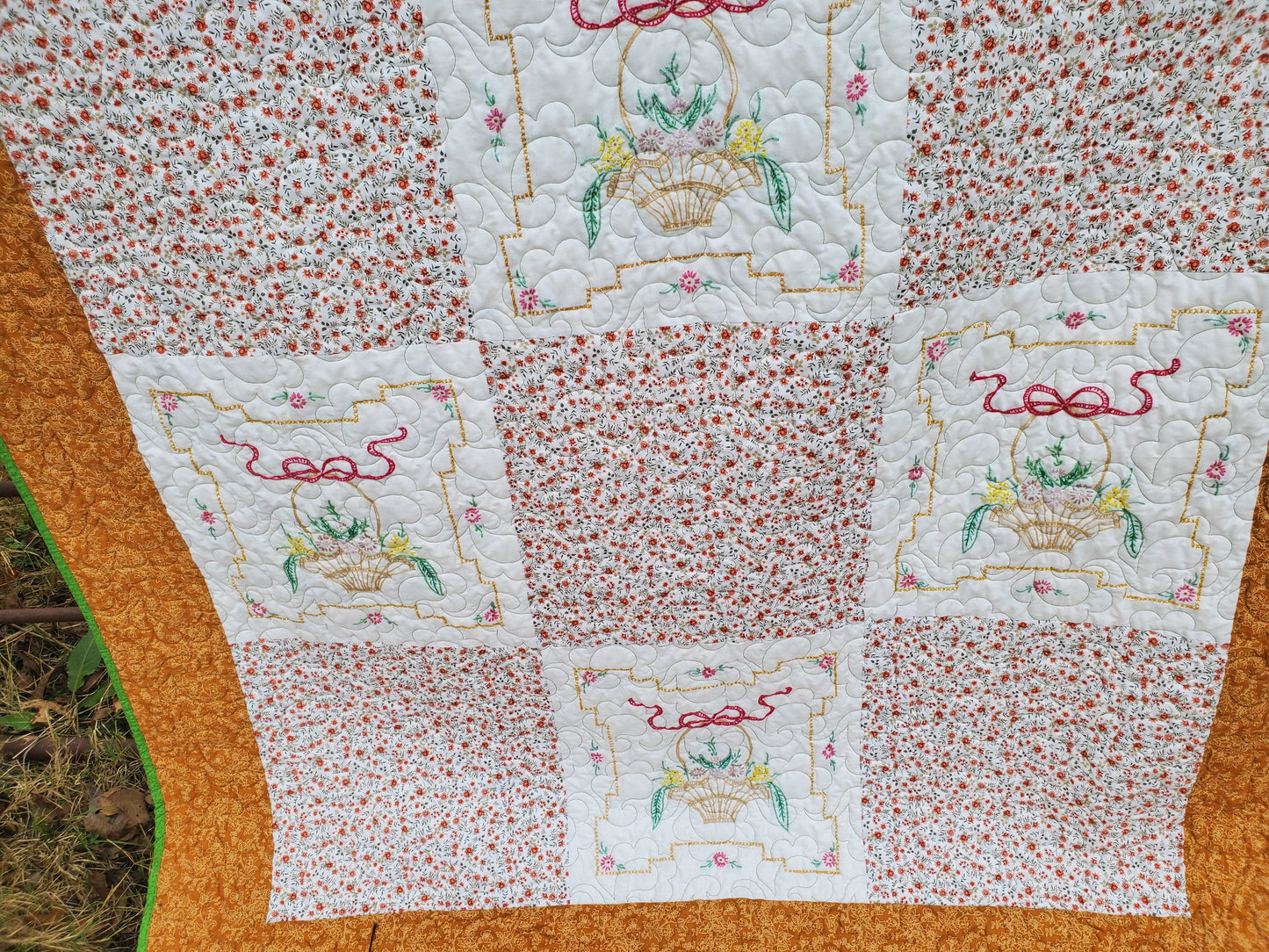 Revival Quilt- "Texas Wildflowers in a Basket" 62"x80"