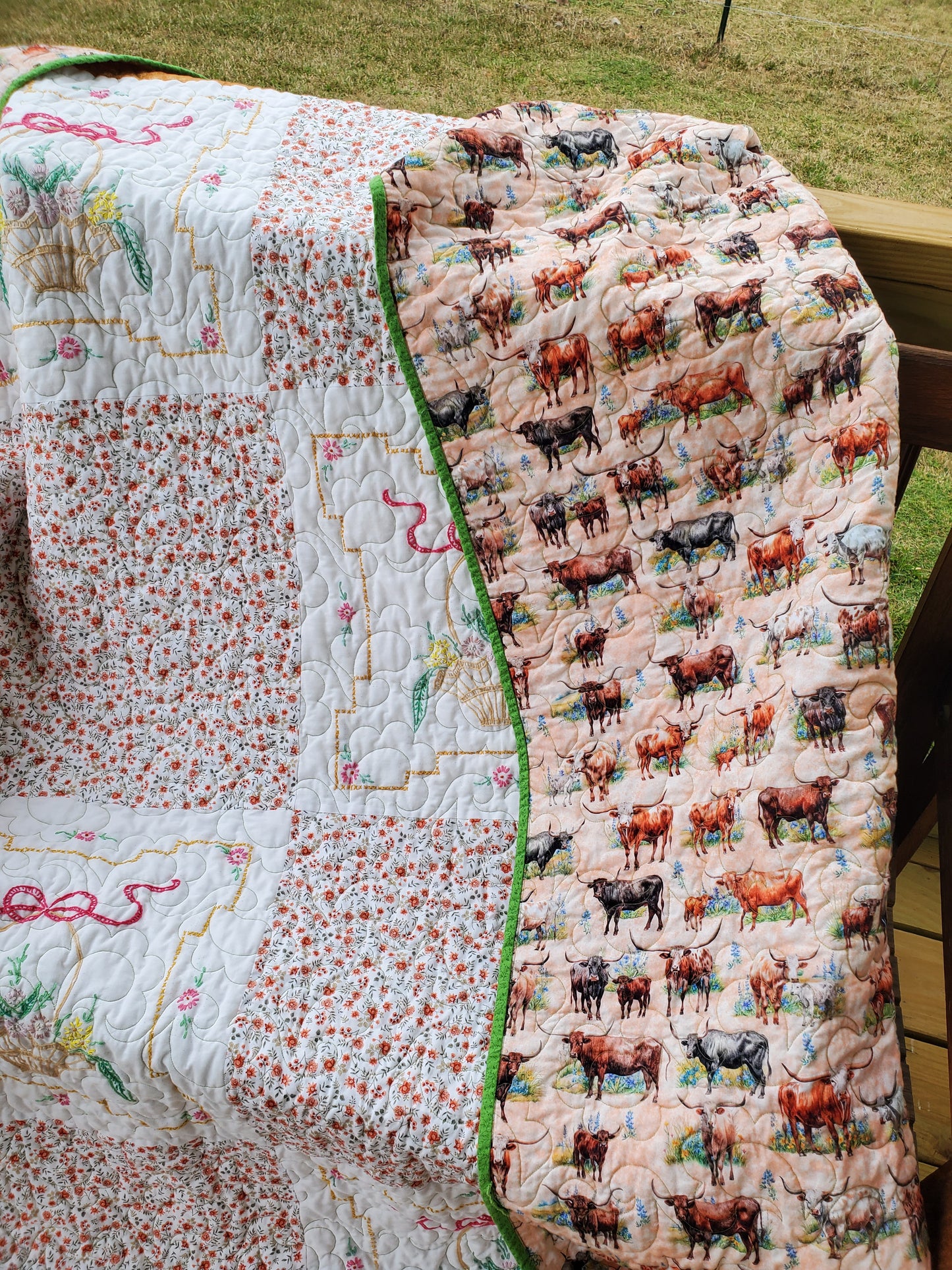 Revival Quilt- "Texas Wildflowers in a Basket" 62"x80"