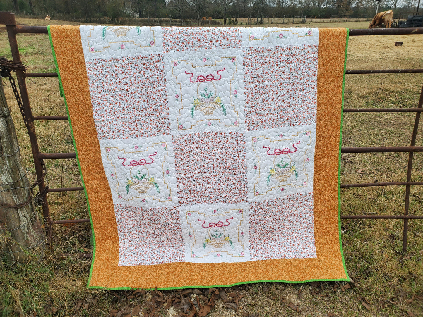 Revival Quilt- "Texas Wildflowers in a Basket" 62"x80"