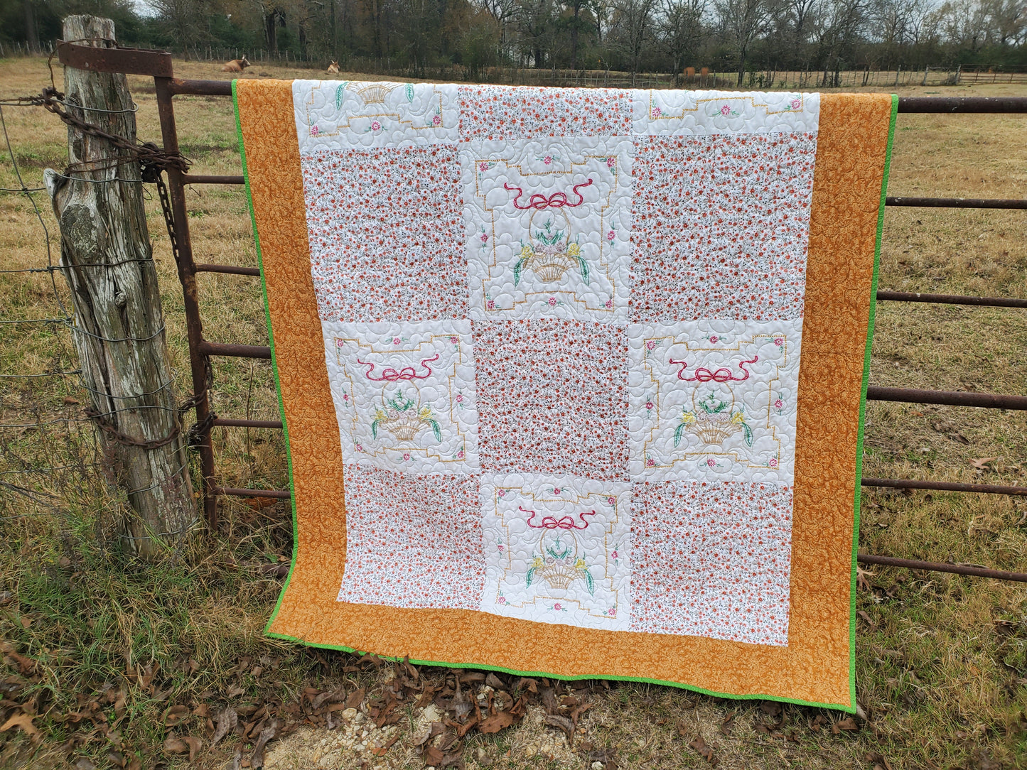 Revival Quilt- "Texas Wildflowers in a Basket" 62"x80"