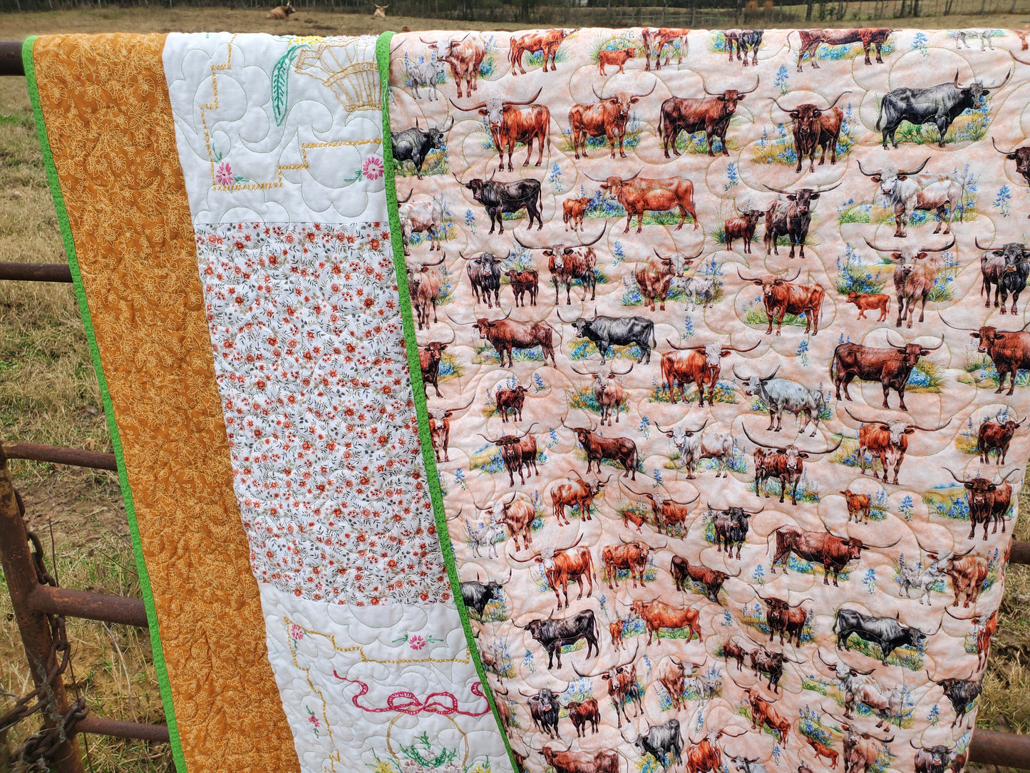 Revival Quilt- "Texas Wildflowers in a Basket" 62"x80"