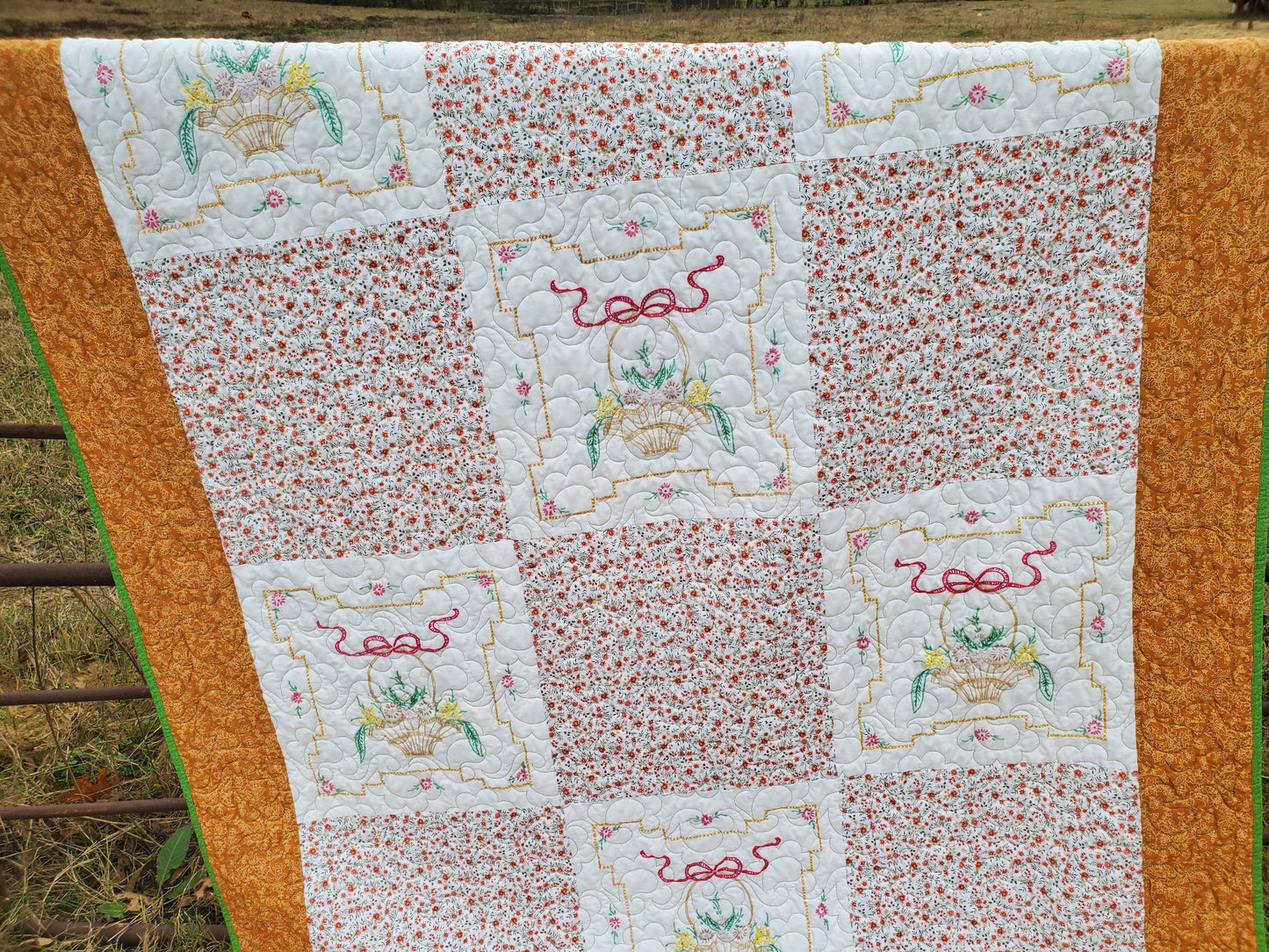 Revival Quilt- "Texas Wildflowers in a Basket" 62"x80"