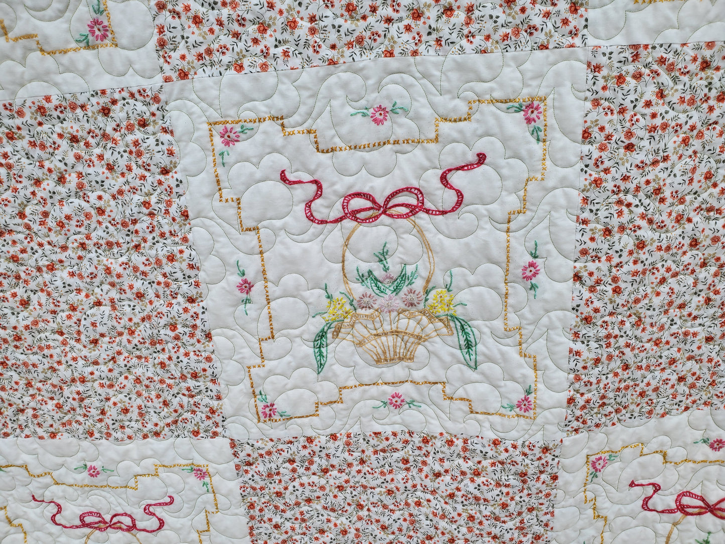 Revival Quilt- "Texas Wildflowers in a Basket" 62"x80"