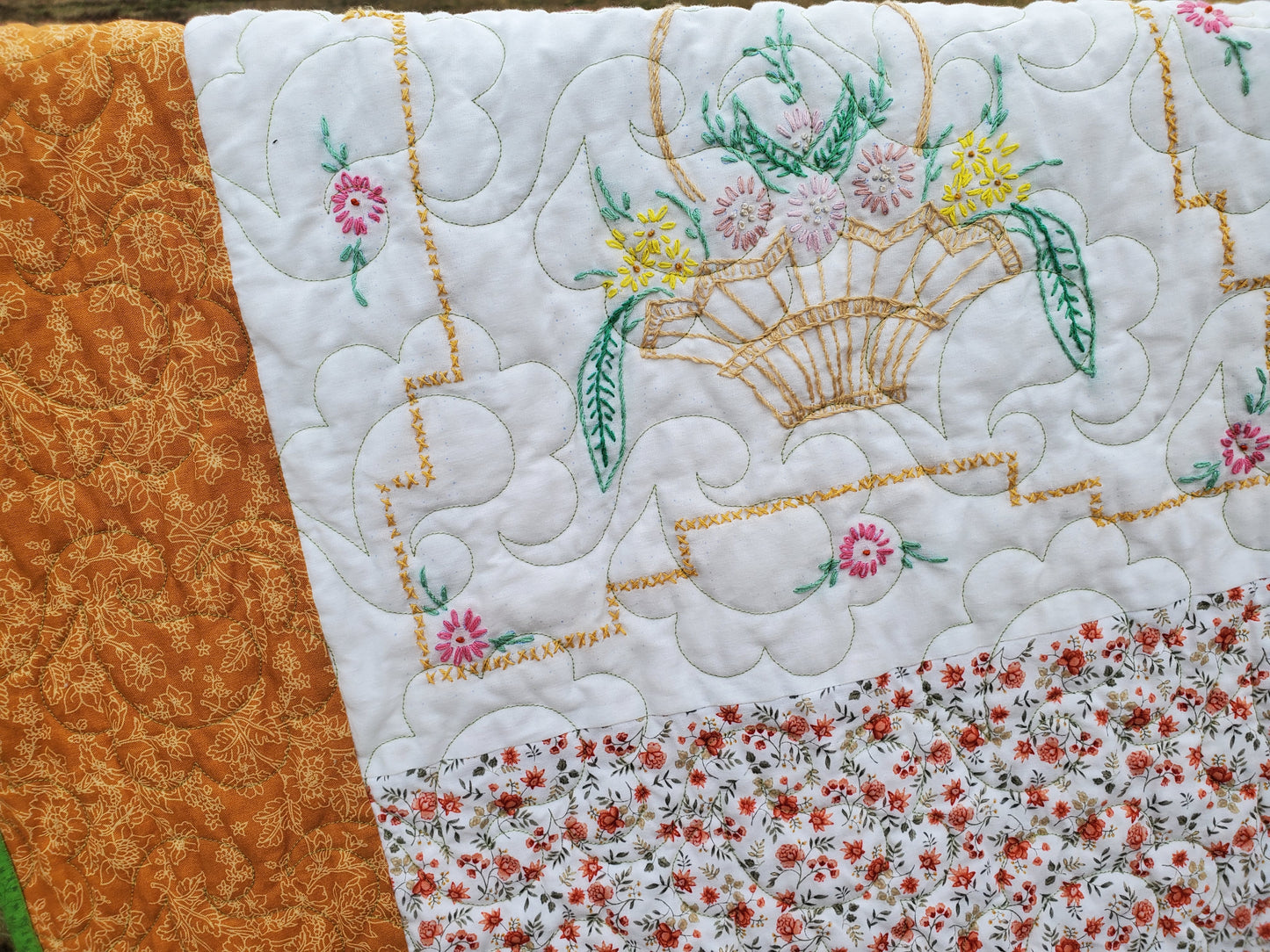 Revival Quilt- "Texas Wildflowers in a Basket" 62"x80"