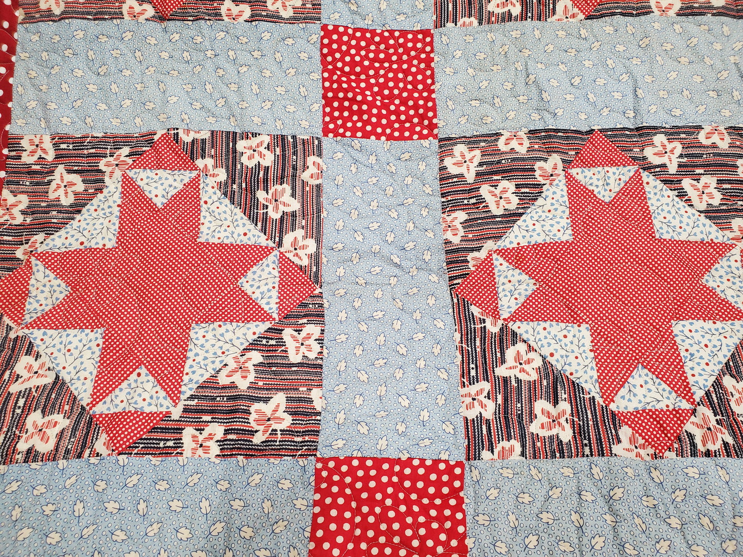 Revival Quilt- "1940s Farmhouse Stars" 88"x 88"