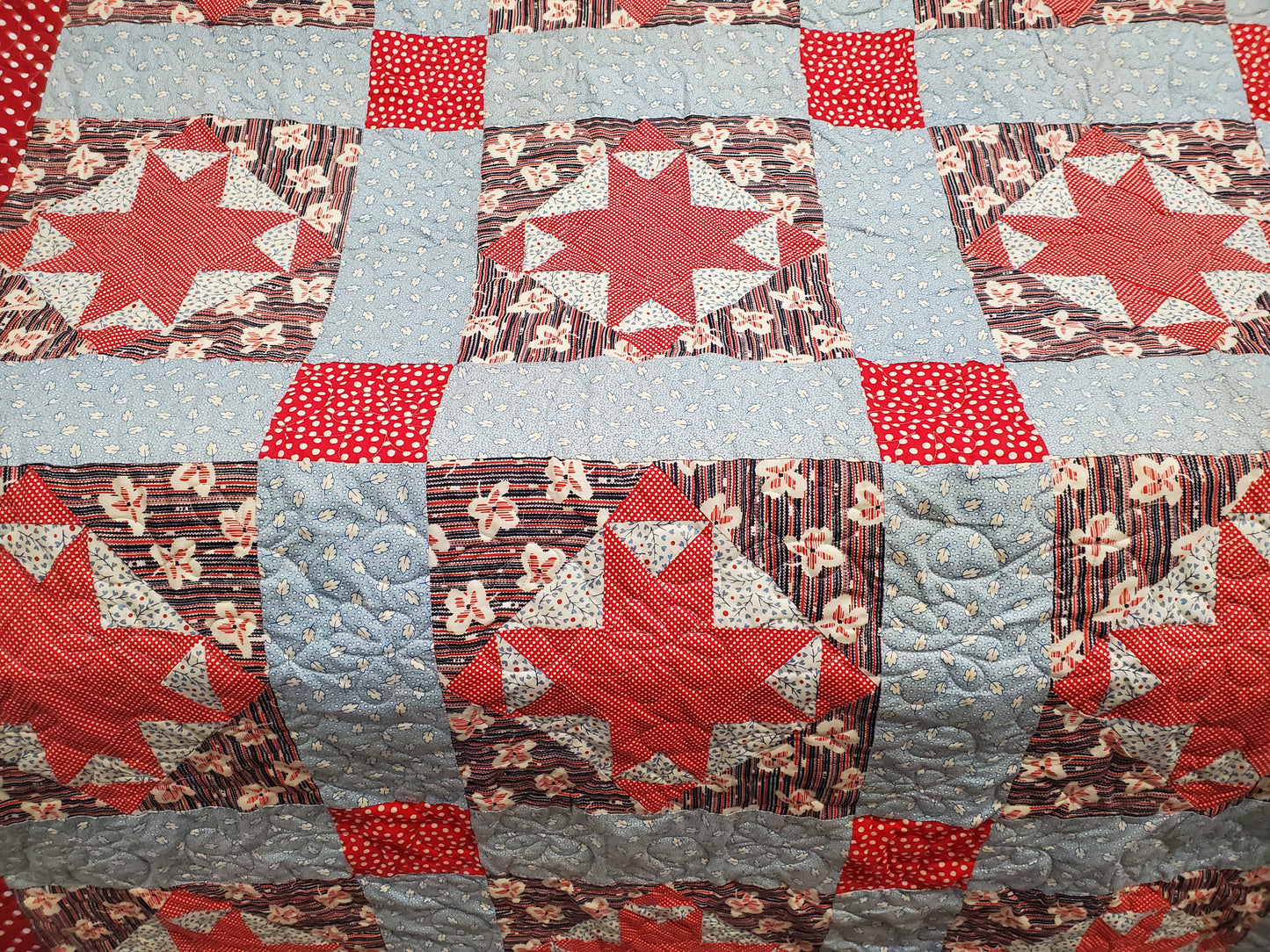 Revival Quilt- "1940s Farmhouse Stars" 88"x 88"