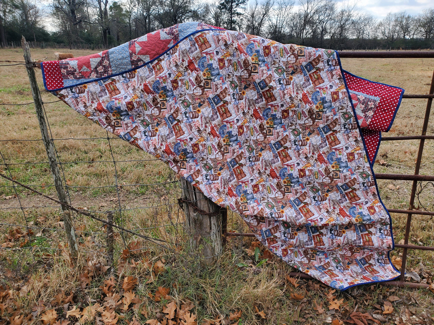 Revival Quilt- "1940s Farmhouse Stars" 88"x 88"