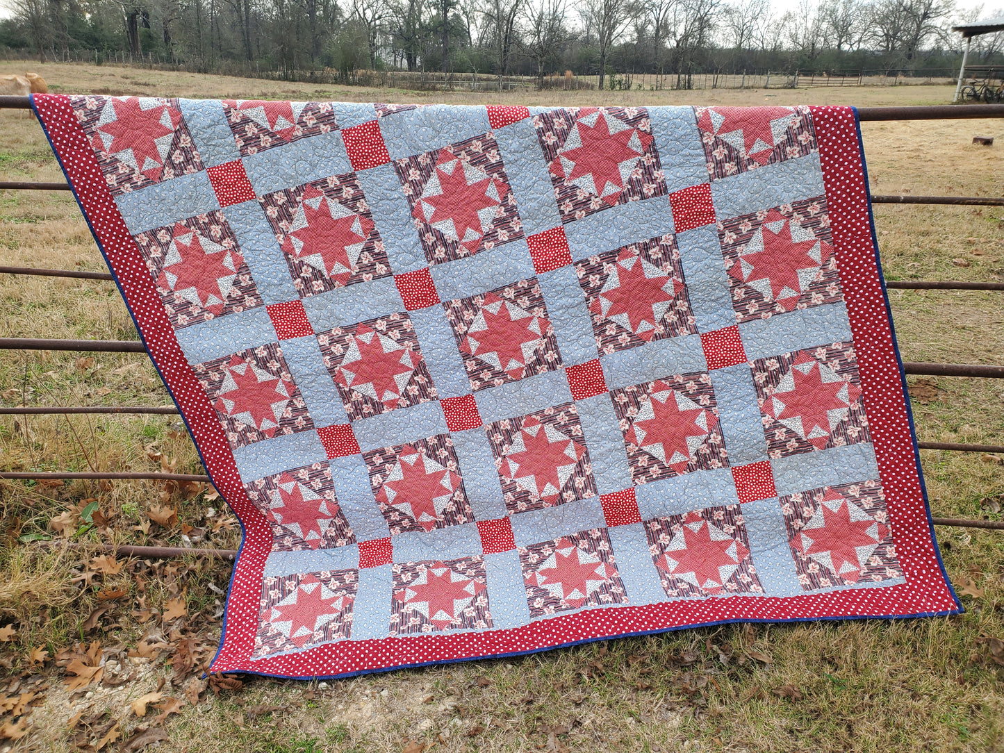 Revival Quilt- "1940s Farmhouse Stars" 88"x 88"