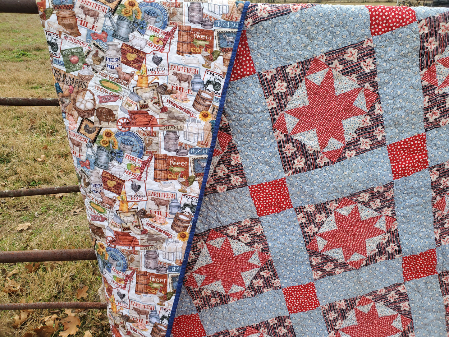 Revival Quilt- "1940s Farmhouse Stars" 88"x 88"