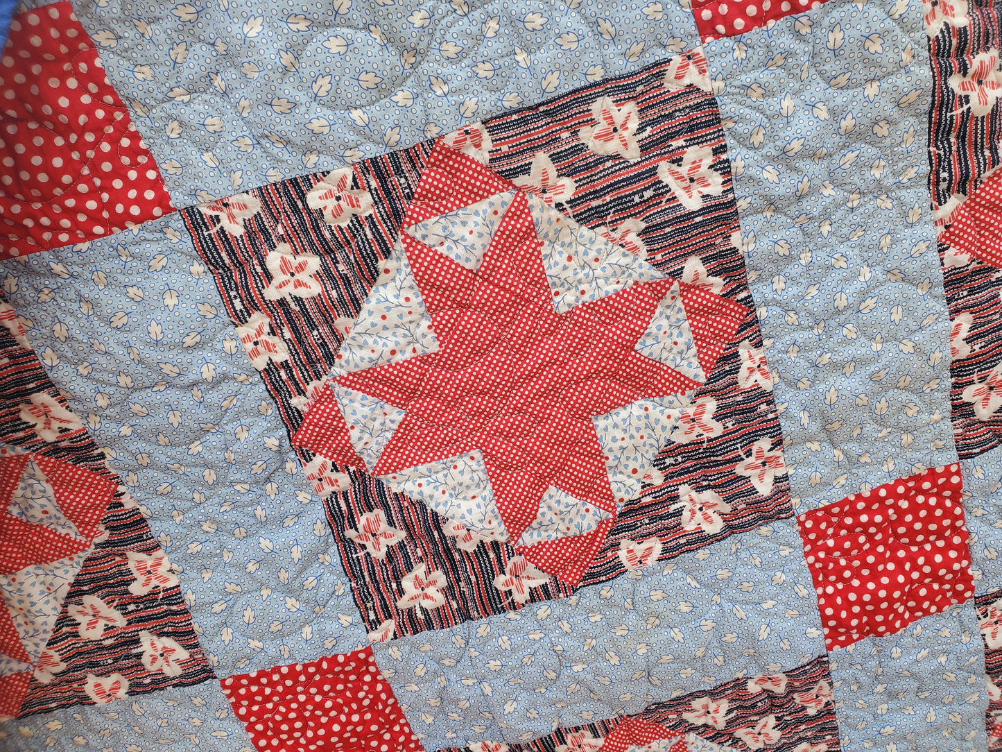 Revival Quilt- "1940s Farmhouse Stars" 88"x 88"