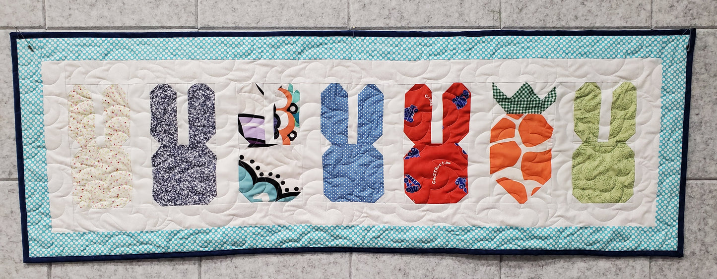 Bunnies & Carrots Quilted Table Runner- Blue Border