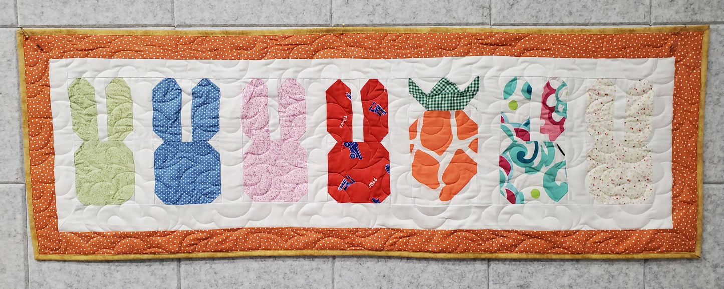 Bunnies & Carrots Quilted Table Runner- Orange Border