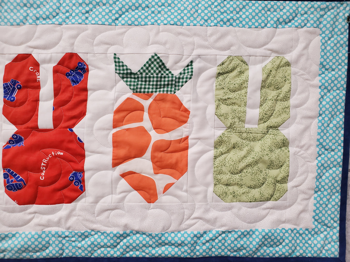 Bunnies & Carrots Quilted Table Runner- Blue Border