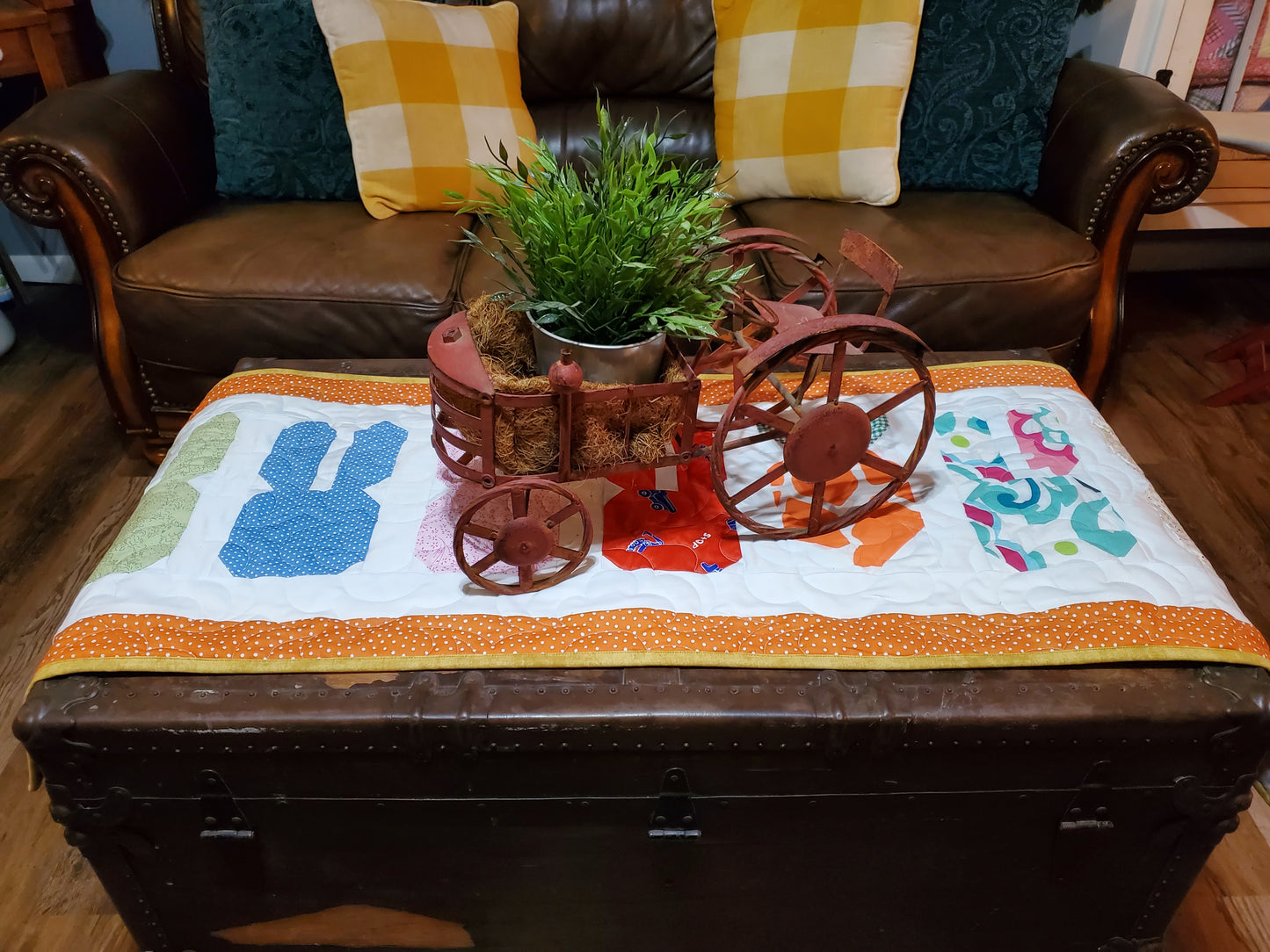 Bunnies & Carrots Quilted Table Runner- Orange Border