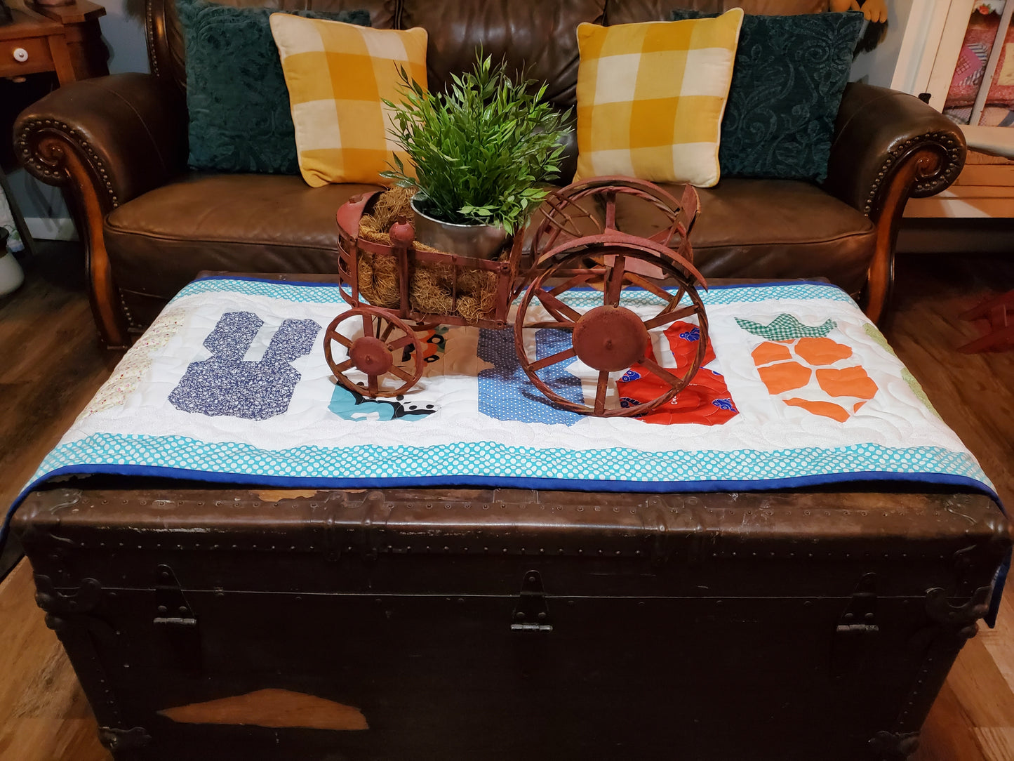 Bunnies & Carrots Quilted Table Runner- Blue Border