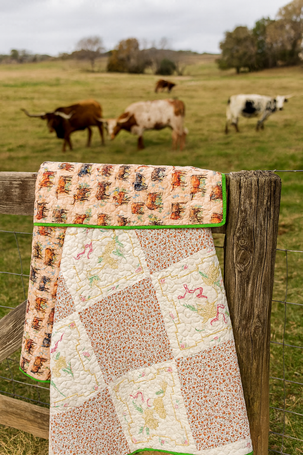 Revival Quilt- "Texas Wildflowers in a Basket" 62"x80"
